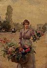 A Flower Seller Near The Arc De Triomphe by Louis Marie de Schryver